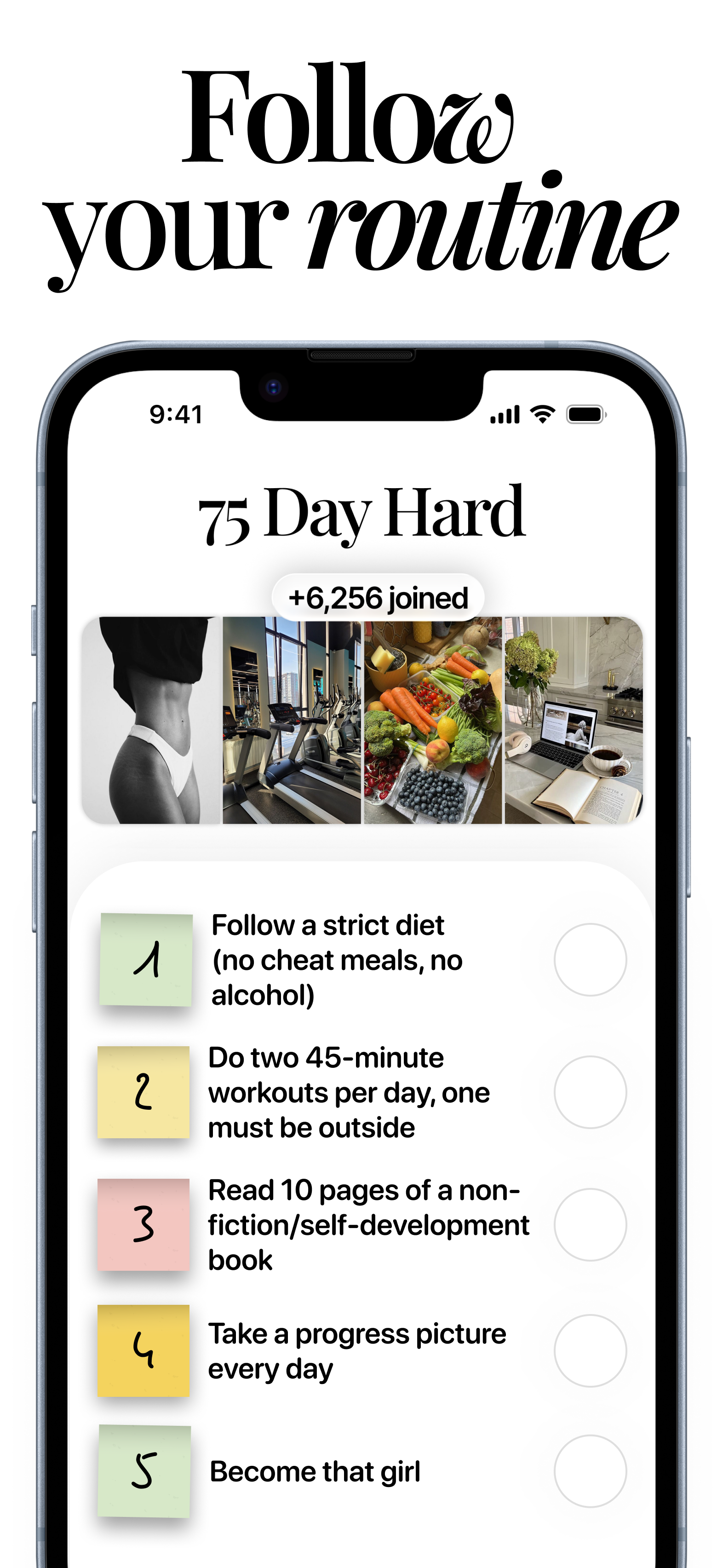 Her 75 app, follow your daily 75 Day Hard routine